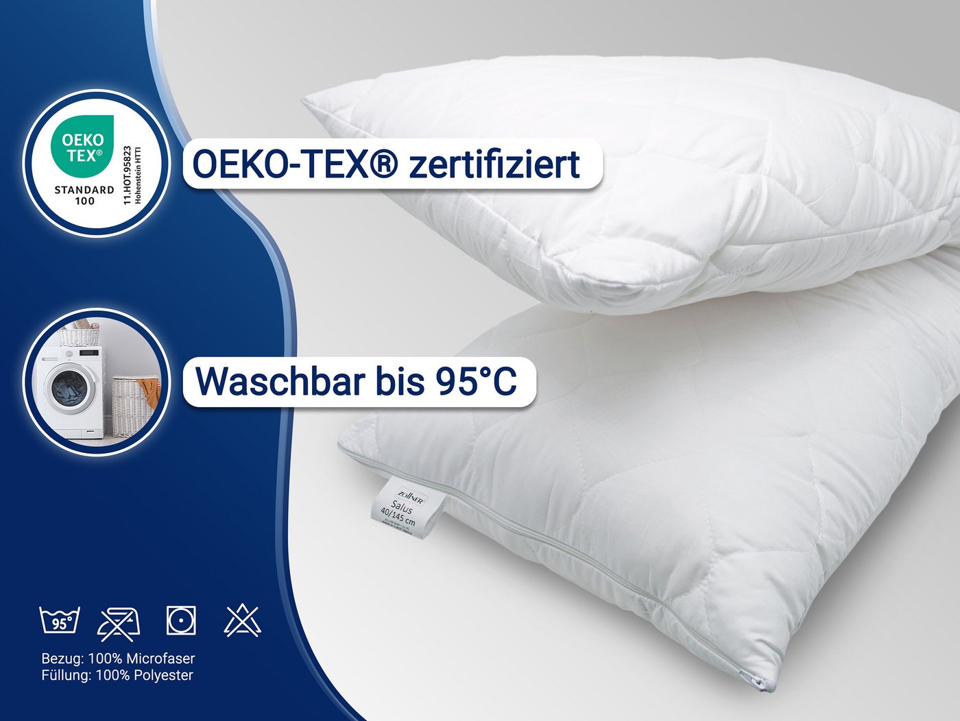 ZOLLNER Seitenschläferkissen, 1-tlg., 40 x 145 cm, 100% Polyester, vom Hotelwäschespezialisten – Bild 3 von 5