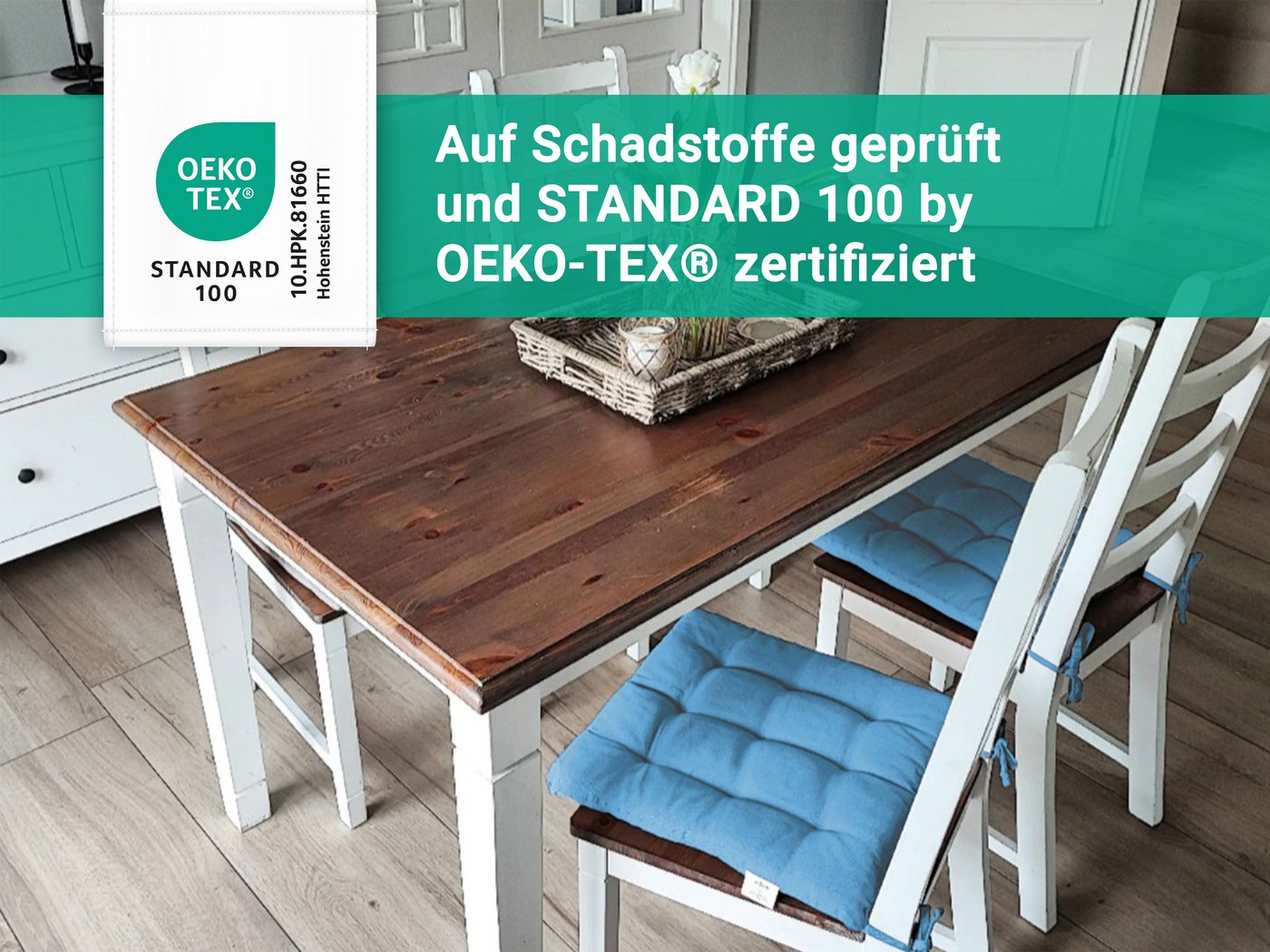 ZOLLNER Stuhlkissen, 40 x 40 x 3 cm, mit Bindebänder, für Indoor und Outdoor – Bild 3 von 5