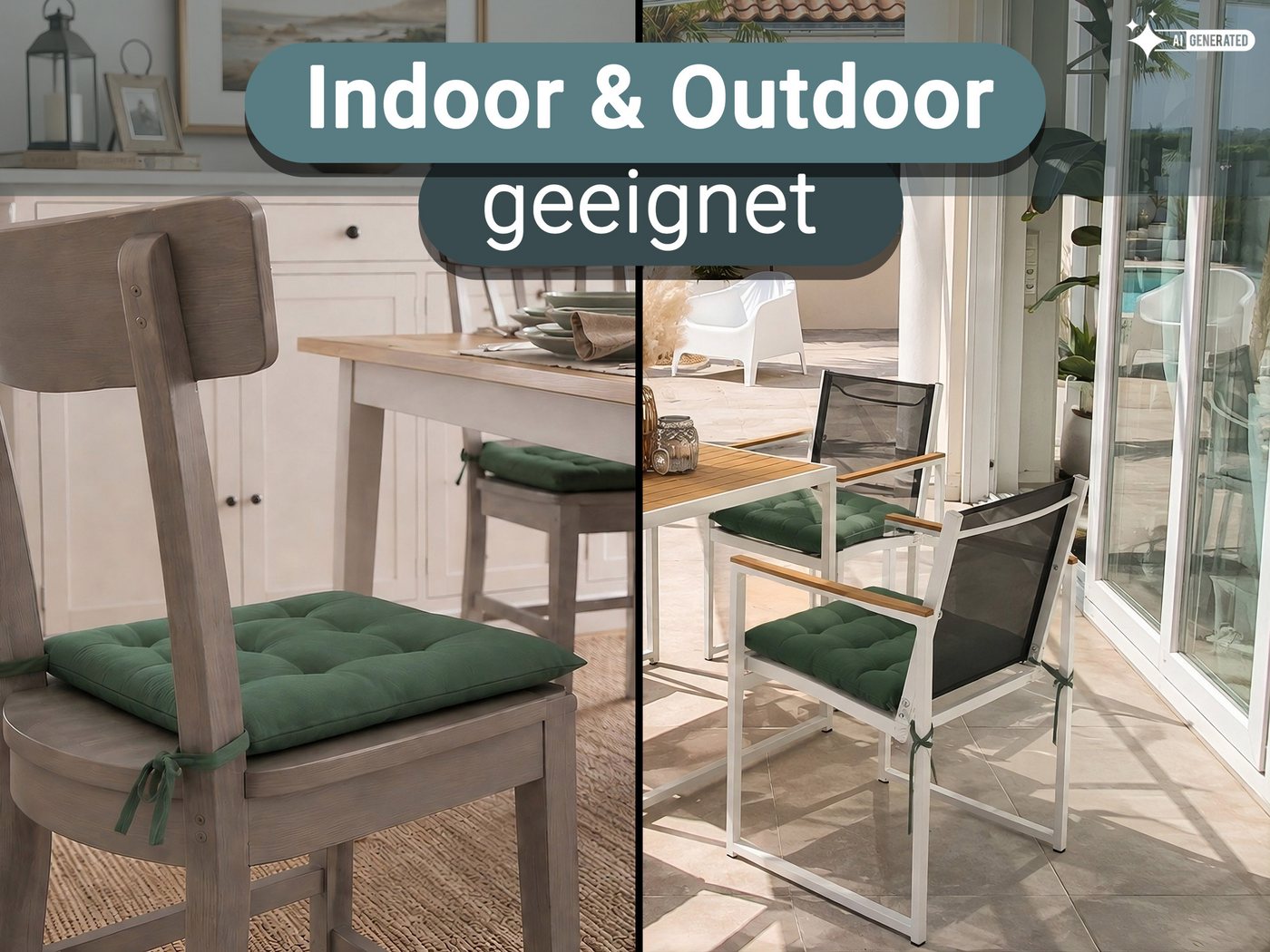 ZOLLNER Stuhlkissen, 40 x 40 x 3 cm, mit Bindebänder, für Indoor und Outdoor – Bild 3 von 5