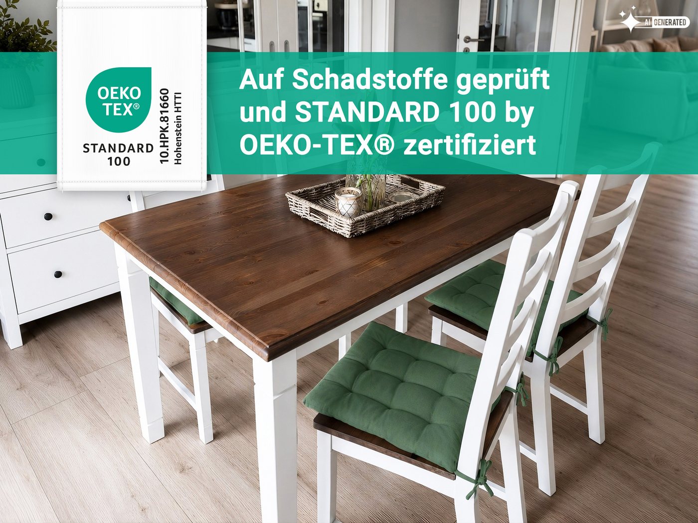 ZOLLNER Stuhlkissen, 40 x 40 x 3 cm, mit Bindebänder, für Indoor und Outdoor – Bild 5 von 5