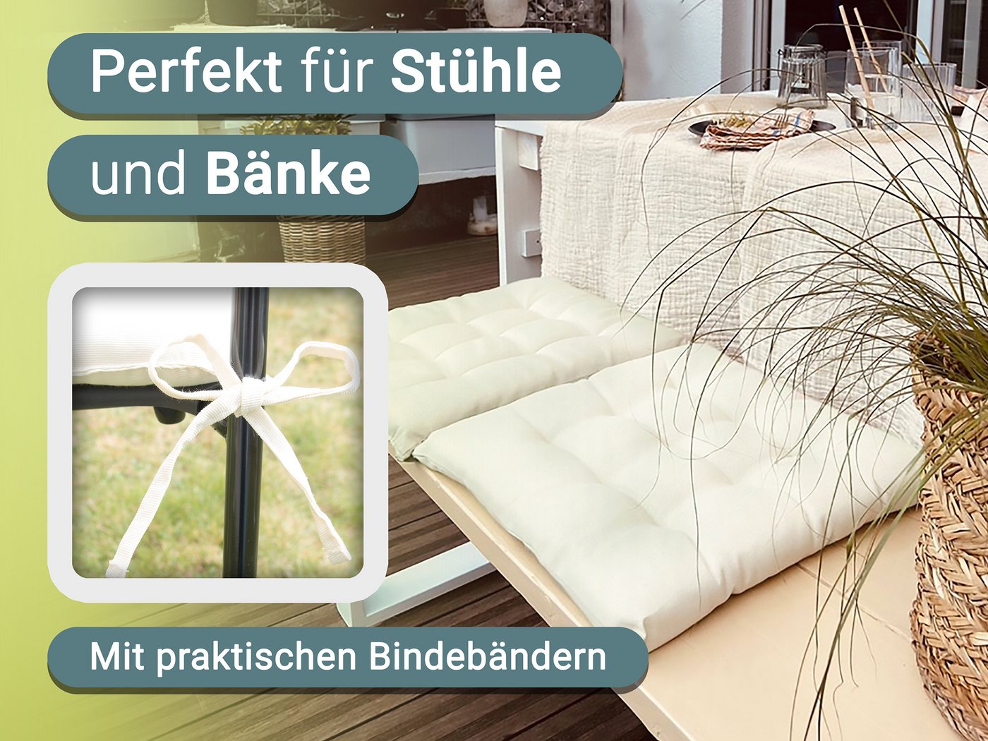 ZOLLNER Stuhlkissen, 40 x 40 x 3 cm, mit Bindebänder, für Indoor und Outdoor – Bild 2 von 5