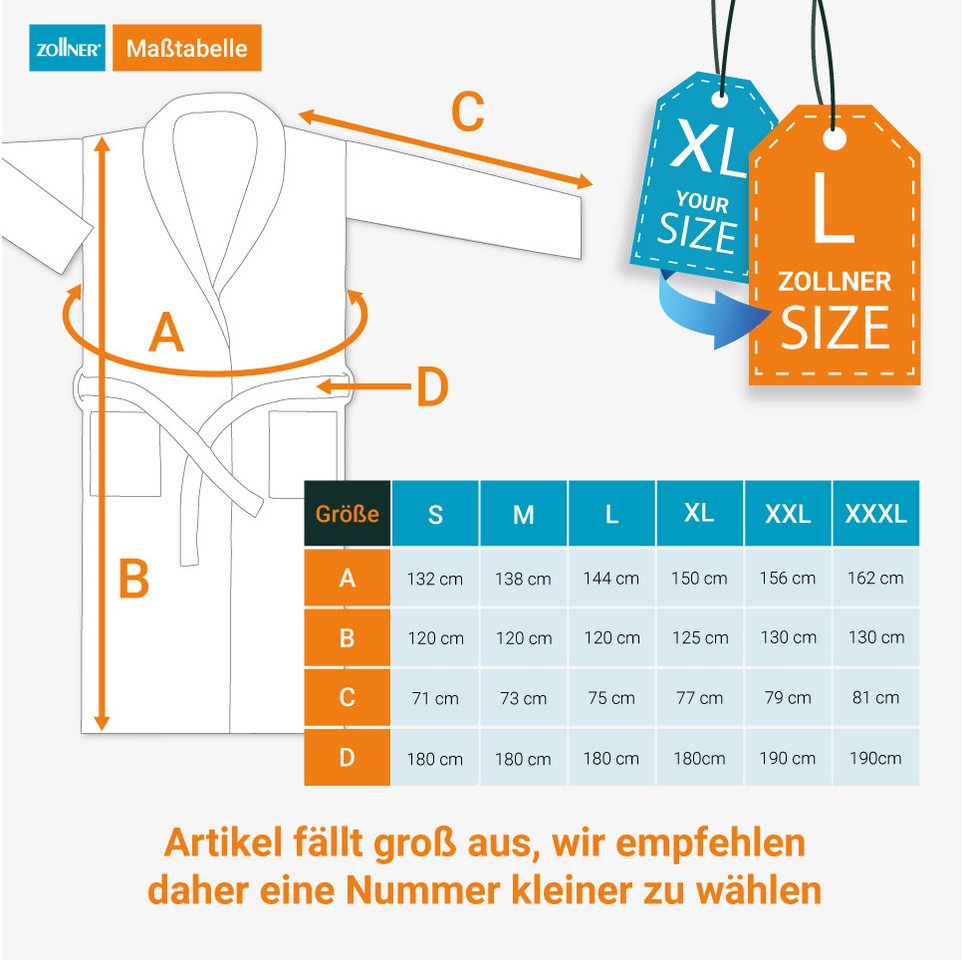 ZOLLNER Unisex-Bademantel, 50% Bambus-Viskose, 50% Baumwolle, Bindegürtel, saugfähig und kuschelig, Gürtel, 50% Bambus-Viskose, 50% Baumwolle, vom Hotelwäschesp – Bild 5 von 5