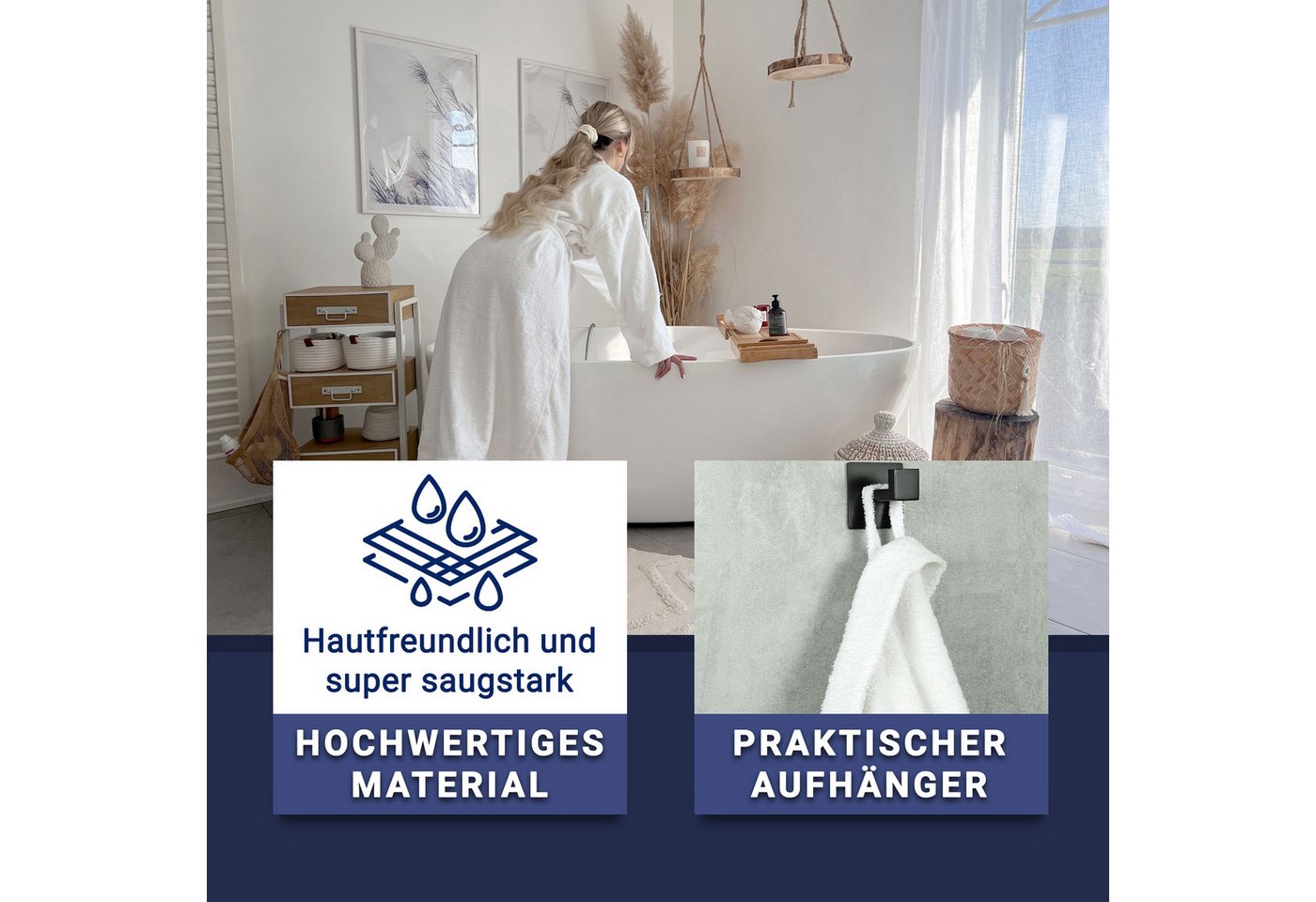 ZOLLNER Unisex-Bademantel, 100% Baumwolle, Kimono-Kragen, Gürtel, 100% Baumwolle, vom Hotelwäschespezalisten, S-6XL – Bild 2 von 5