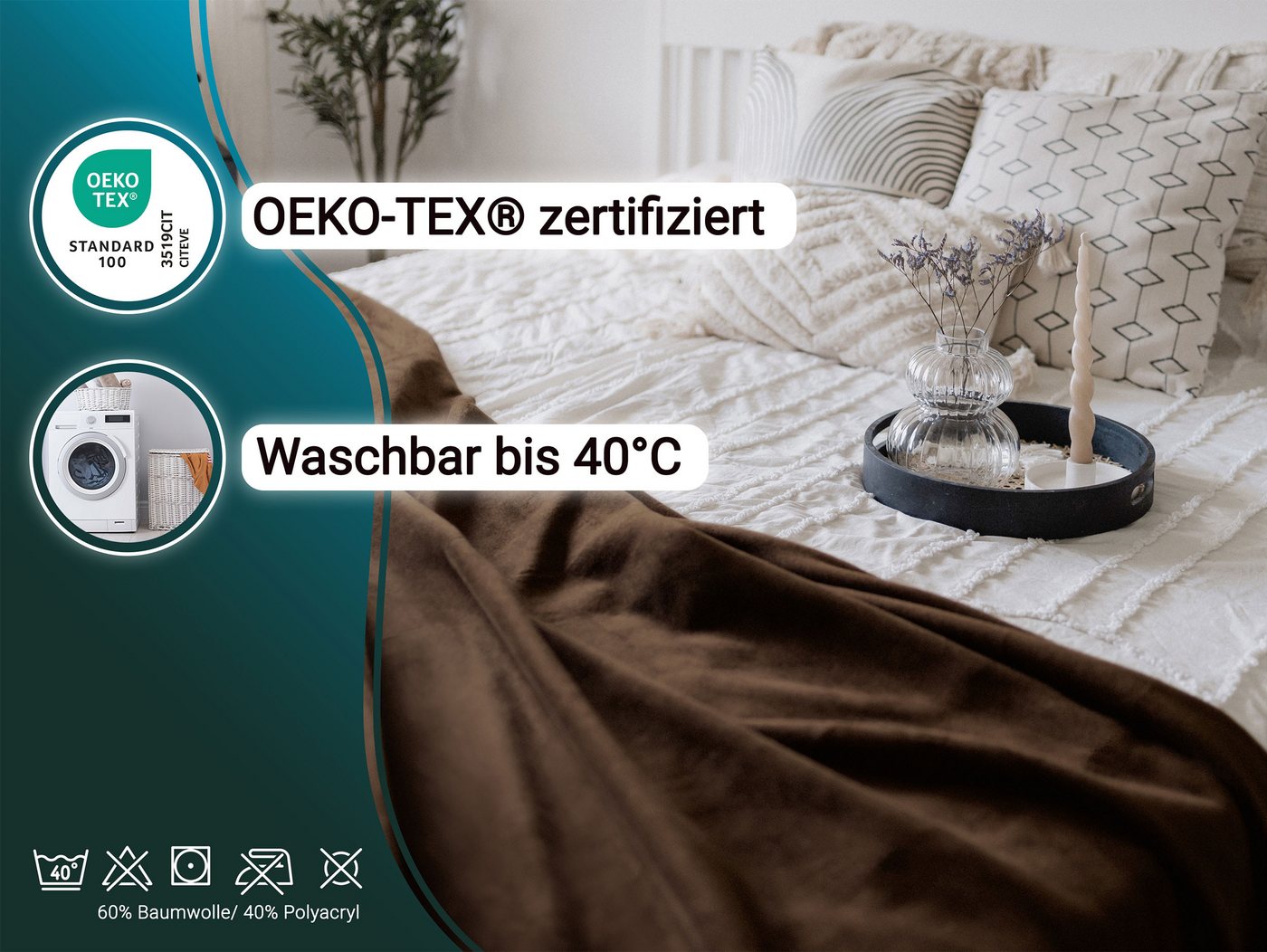 Wohndecke, ZOLLNER, 150 x 200 cm, 60% Baumwolle, 40% Polyacryl, auch in XXL Größe – Bild 4 von 5
