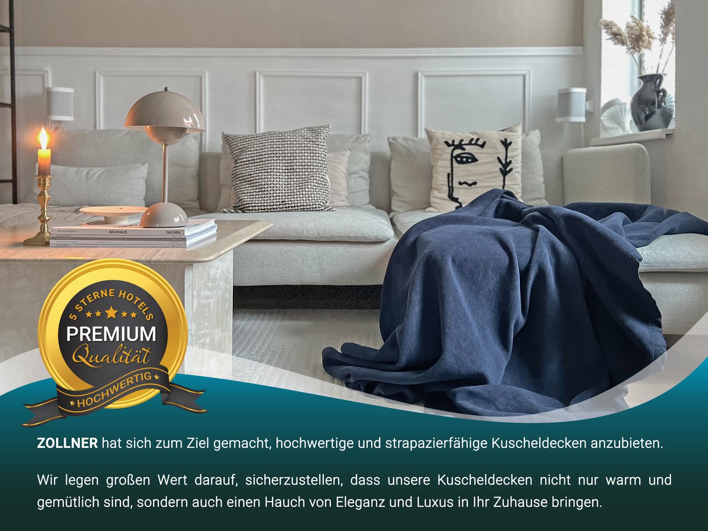 Wohndecke, ZOLLNER, 150 x 200 cm, 60% Baumwolle, 40% Polyacryl, auch in XXL Größe – Bild 5 von 5