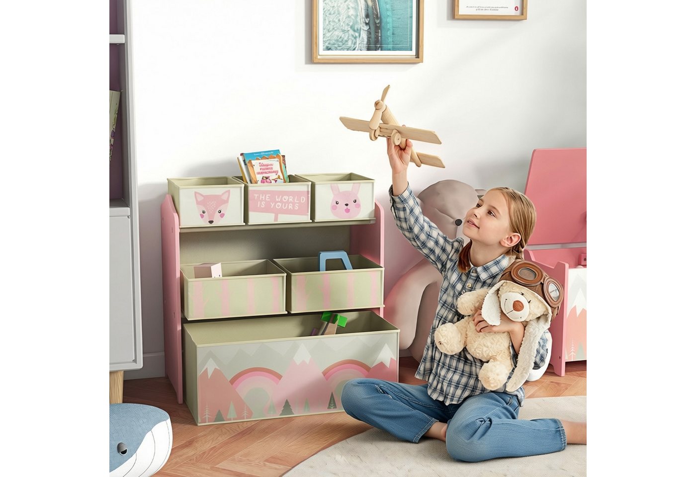 ZONEKIZ Kinderregal Bücherregal, Kinderzimmerregal für Kinderzimmer, Spielzimmer, Spielzeugregal 1-tlg., für Kinderzimmer, Kindergarten, Spielzimmer, 63x30x66 c – Bild 2 von 5