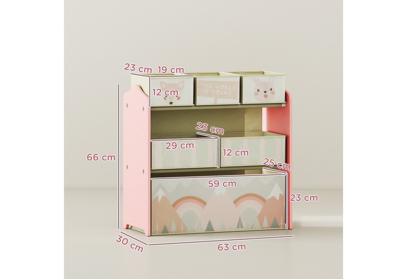 ZONEKIZ Kinderregal Bücherregal, Kinderzimmerregal für Kinderzimmer, Spielzimmer, Spielzeugregal 1-tlg., für Kinderzimmer, Kindergarten, Spielzimmer, 63x30x66 c – Bild 3 von 5