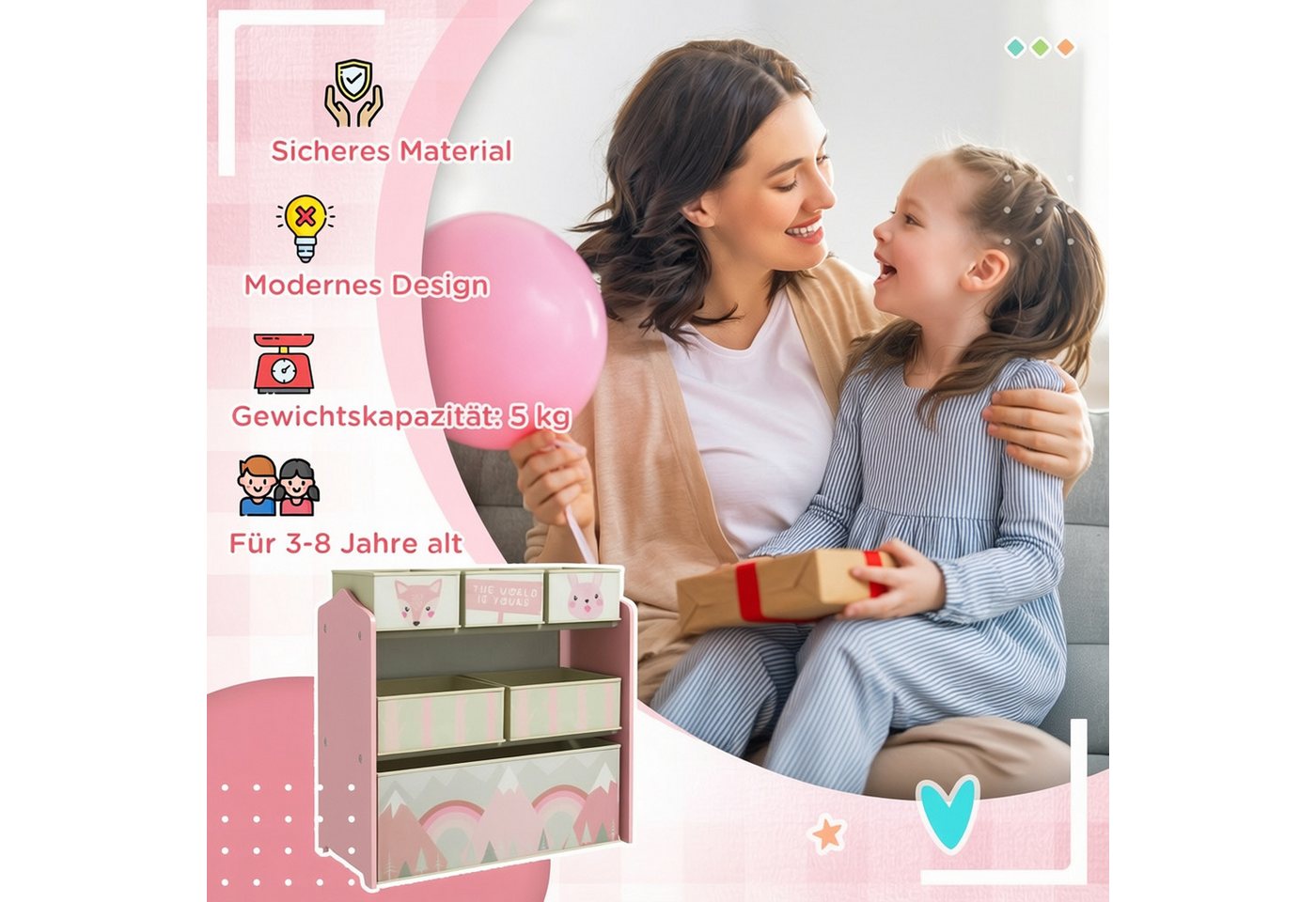 ZONEKIZ Kinderregal Bücherregal, Kinderzimmerregal für Kinderzimmer, Spielzimmer, Spielzeugregal 1-tlg., für Kinderzimmer, Kindergarten, Spielzimmer, 63x30x66 c – Bild 4 von 5
