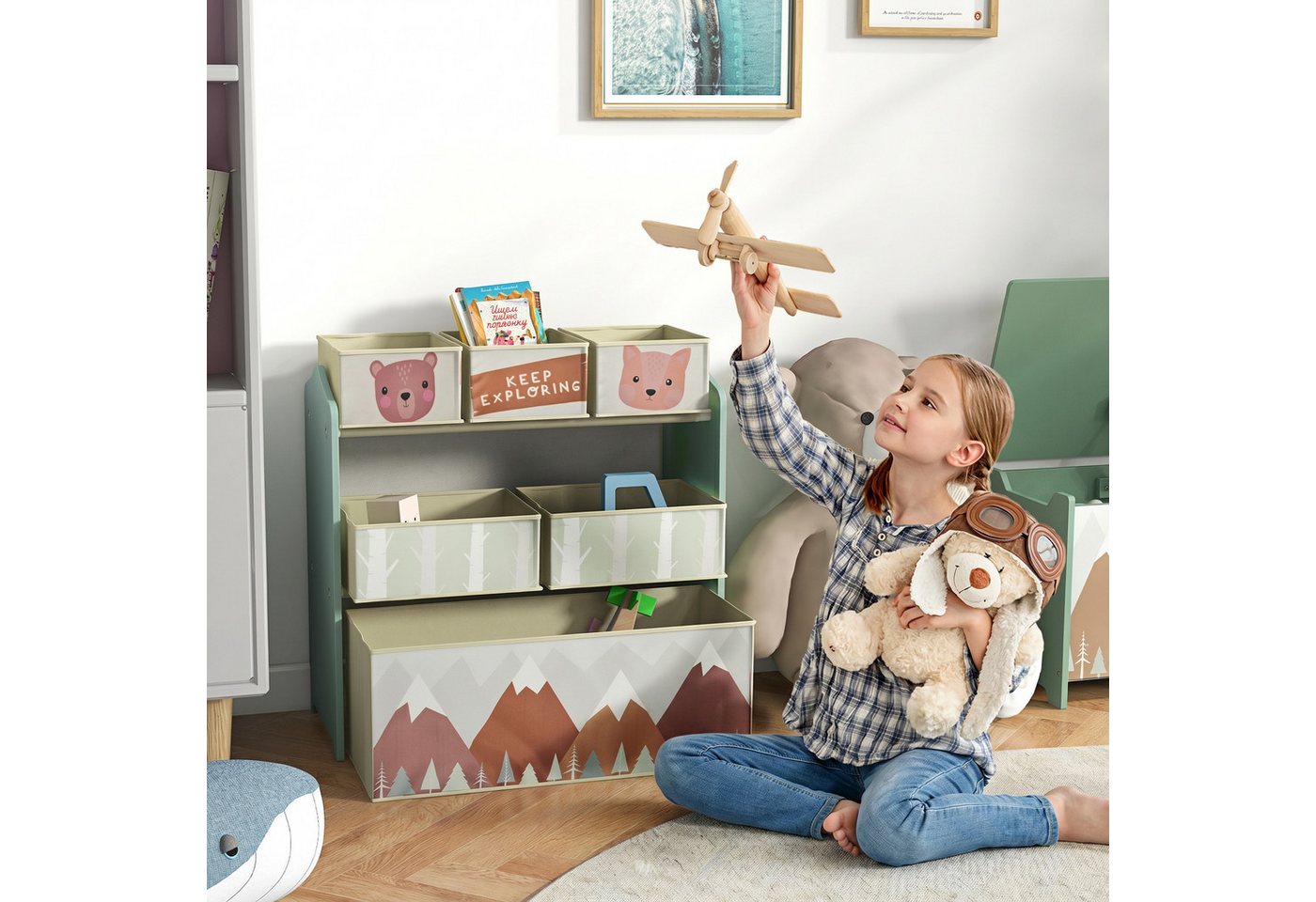 ZONEKIZ Kinderregal Bücherregal, Kinderzimmerregal für Kinderzimmer, Spielzimmer, Kinderspielzeug Aufbewahrungsorganiser 1-tlg., für Schlafzimmer, Kindergarten, – Bild 2 von 5
