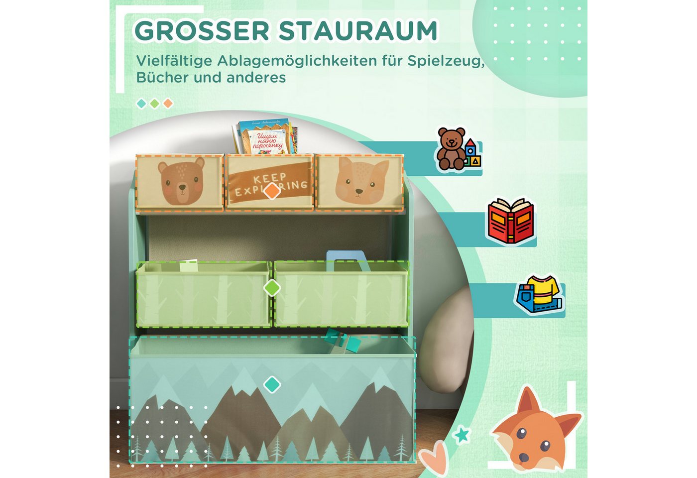 ZONEKIZ Kinderregal Bücherregal, Kinderzimmerregal für Kinderzimmer, Spielzimmer, Kinderspielzeug Aufbewahrungsorganiser 1-tlg., für Schlafzimmer, Kindergarten, – Bild 4 von 5