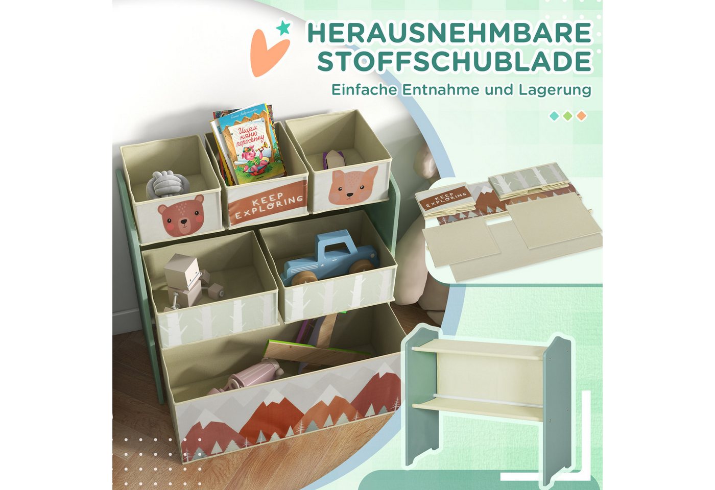 ZONEKIZ Kinderregal Bücherregal, Kinderzimmerregal für Kinderzimmer, Spielzimmer, Kinderspielzeug Aufbewahrungsorganiser 1-tlg., für Schlafzimmer, Kindergarten, – Bild 5 von 5