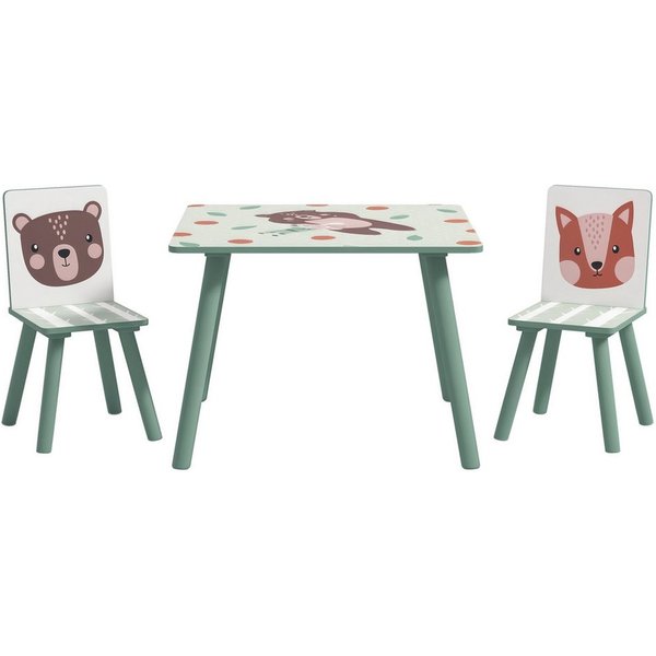 ZONEKIZ Kindersitzgruppe Kindertisch mit Tiermotiv, Kindermöbel für Kinderzimmer, (Kinderschreibtisch, 3-tlg., Stühle), 3-teilige Set für Schlafzimmer, Kinderga