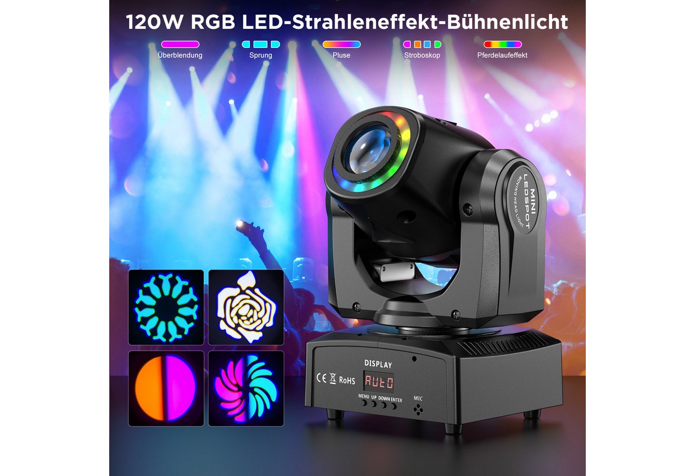 ZonQoonz Discolicht 120W Moving Head Light, BühnenLicht Gobo Strahl Für DJ Party Disco – Bild 2 von 5
