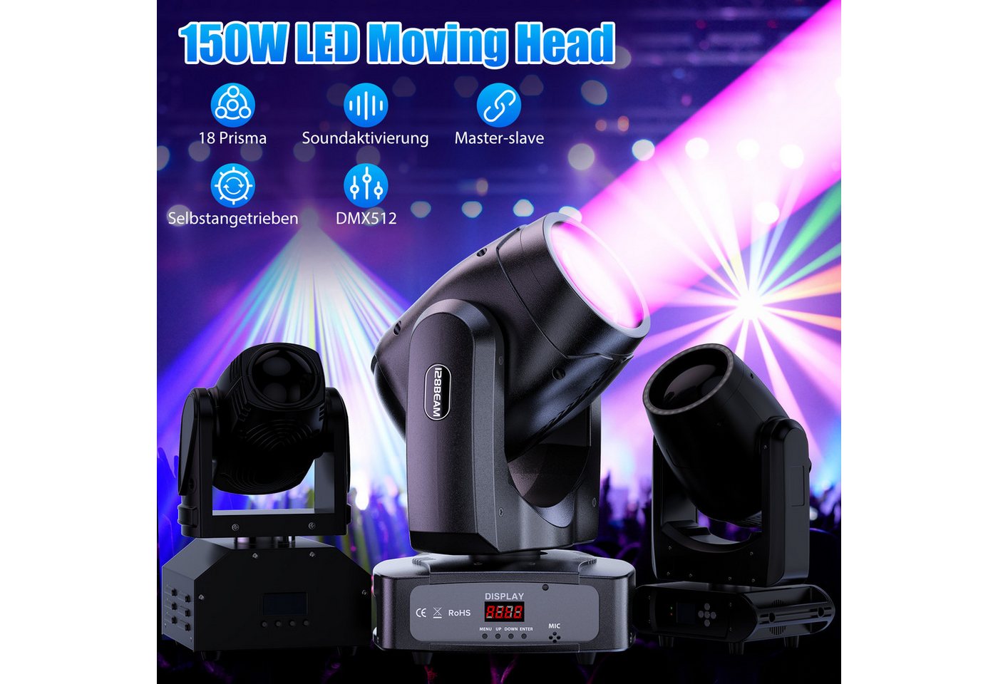 ZonQoonz Discolicht 150W Moving Head Light, BühnenLicht Gobo Strahl Für DJ Party Disco – Bild 2 von 5