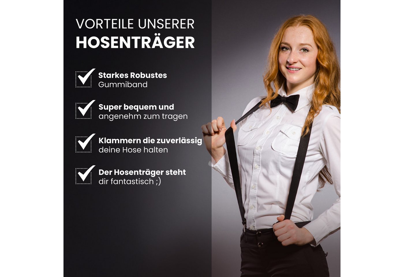 ZUKUNFTSENKEL Hosenträger 2er Pack schmal 2,5cm breite, 4 starke Clips (X-Form Für Damen und Herren) Deutsche Herstellung, Elastisch – Bild 2 von 4