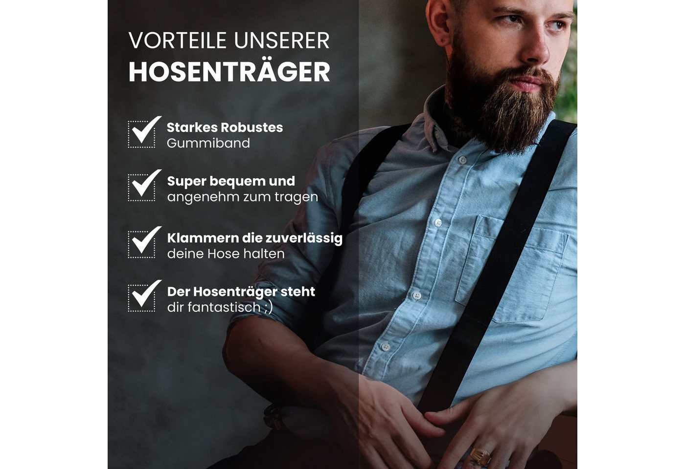 ZUKUNFTSENKEL Hosenträger 2er Pack schmal 2,5cm breite, 4 starke Clips (X-Form Für Damen und Herren) Deutsche Herstellung, Elastisch – Bild 4 von 4