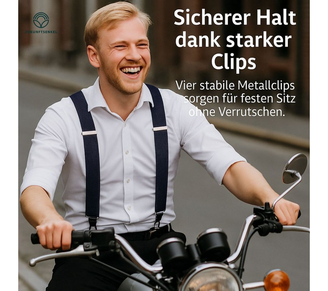 ZUKUNFTSENKEL Hosenträger 4 Robuste Clips, Hosenhalter Elastisch Flexibel (H-Form) X-Form Arbeitshosenträger – Bild 4 von 5