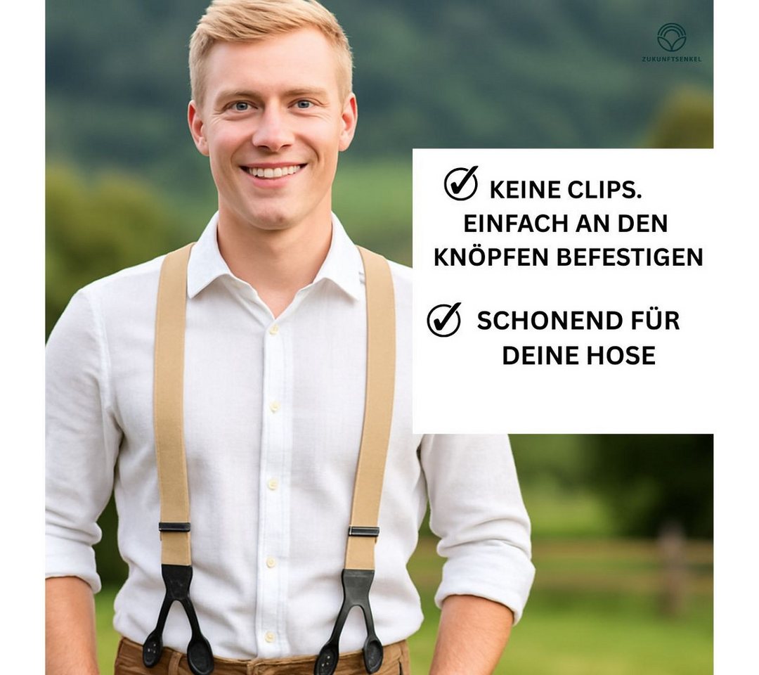 ZUKUNFTSENKEL Hosenträger Hosenträger Herren 3,5 cm Breite Y-Form mit Knopfverschluss (Deutsche Produktion, Komfortabel) Lederriemen Knopfverschluss, ohne Clips – Bild 2 von 5