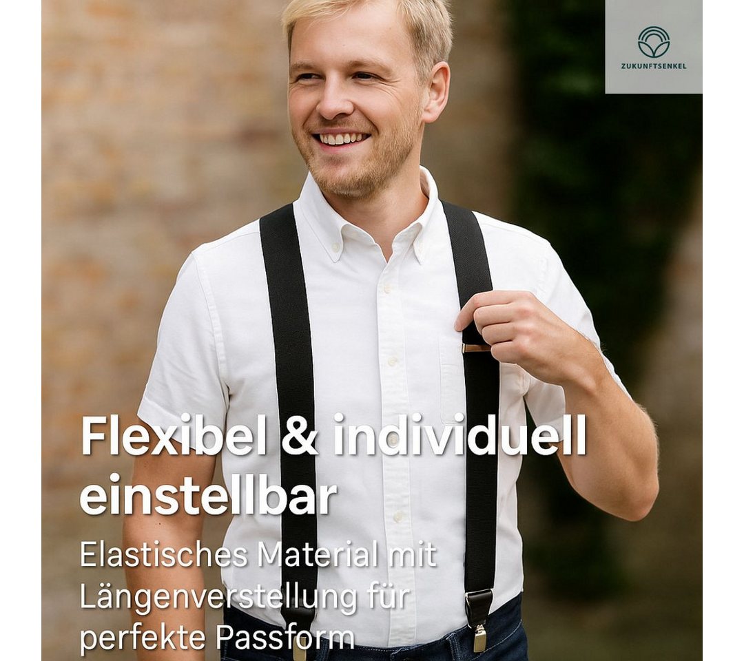 ZUKUNFTSENKEL Hosenträger Hosenträger mit Echtleder - Elastisch, Rutschfest Herren & Damen (4 Robuste Clips, X-Form) 3,5cm Breite - Deutsche Produktion – Bild 5 von 5