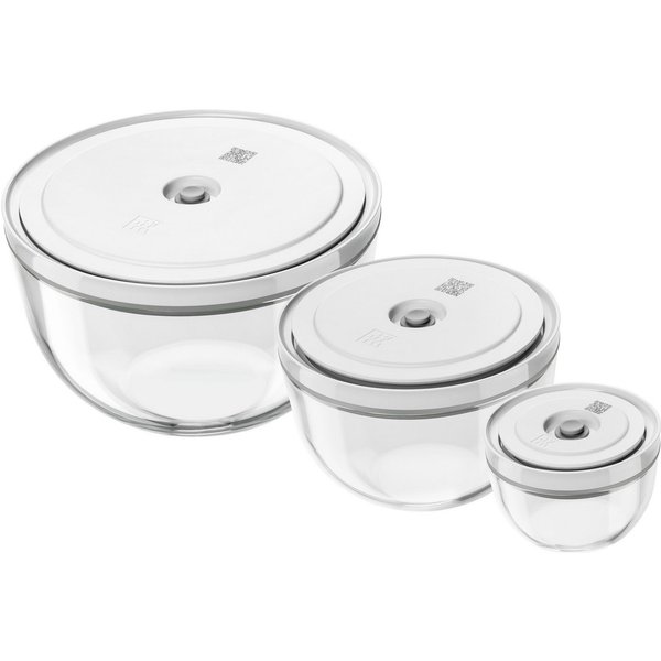 Zwilling Aufbewahrungssystem Fresh & Save BOWLS, Glas, (Set, 6-tlg., 1 Vakuumschüssel + Deckel (S / 12 cm), (M / 18 cm) + (L / 24 cm), Vakuumschüssel Set S/M/L 