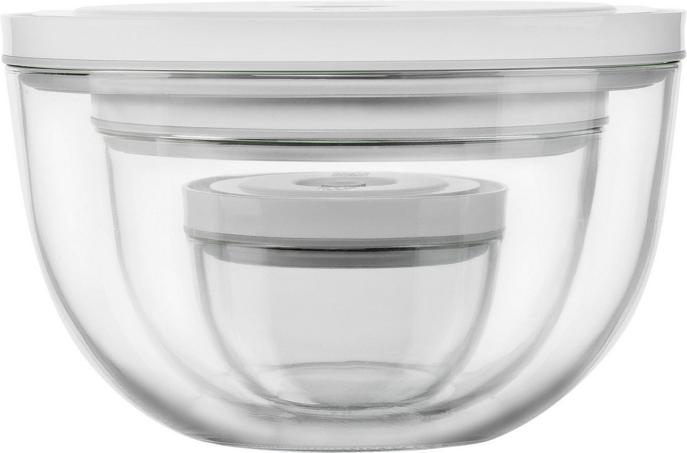 Zwilling Aufbewahrungssystem Fresh & Save BOWLS, Glas, (Set, 6-tlg., 1 Vakuumschüssel + Deckel (S / 12 cm), (M / 18 cm) + (L / 24 cm), Vakuumschüssel Set S/M/L  – Bild 4 von 5