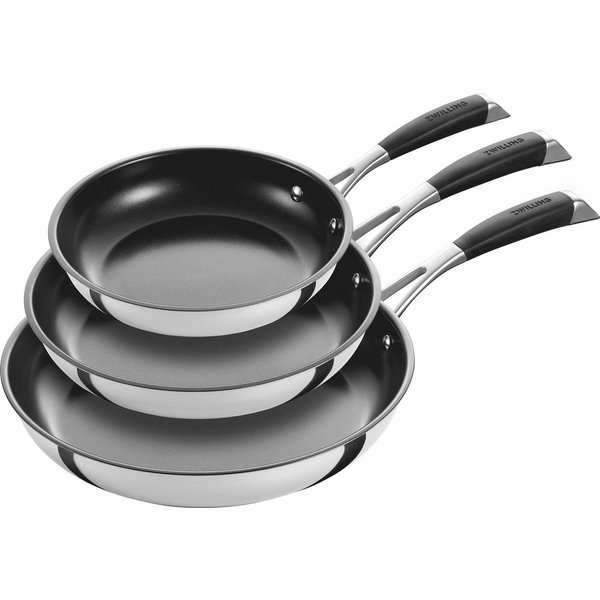 Zwilling Pfannen-Set Core, Edelstahl 18/10 (Set, 3-tlg., je 1 Pfanne 20 cm, 24 cm & 28 cm), Keramik-Antihaftbeschichtung, Edelstahl, Stay-Cool-Griff, Induktion
