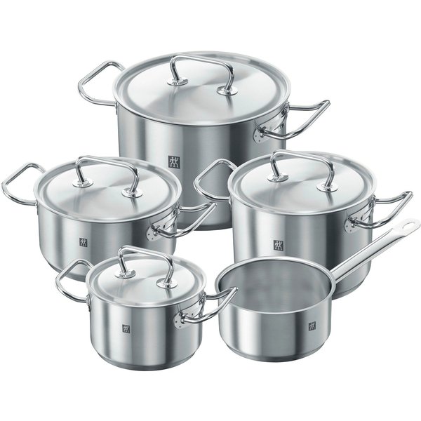 Zwilling Topf-Set Classic, Edelstahl 18/10 (Set, 9-tlg., Bratentopf 20 cm, je 1 Kochtopf 16/20/24 cm, Stieltopf 16 cm), Sandwichboden, sehr gute Wärmeverteilung