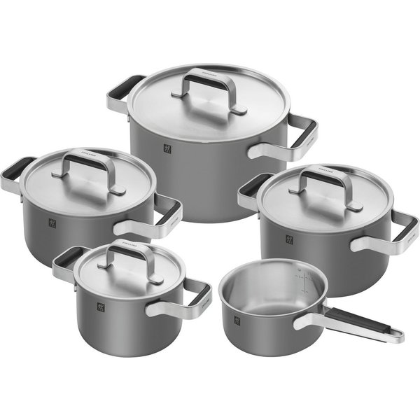 Zwilling Topf-Set Pure, Edelstahl 18/10 (Set, 5-tlg., 3 Kochtöpfe (16, 20 & 24 cm), Bratentopf 20 cm, Stieltopf 16 cm), Stay-Cool-Griffe, 3-lagige Bodentechnolo