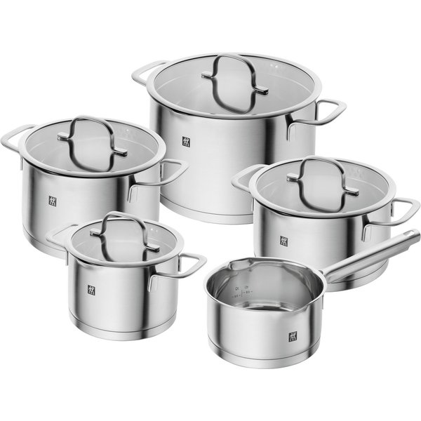 Zwilling Topf-Set TrueFlow, Edelstahl (Set, 5-tlg), 18/10 Edelstahl, integrierte Siebfunktion, Induktion, 5-tlg.