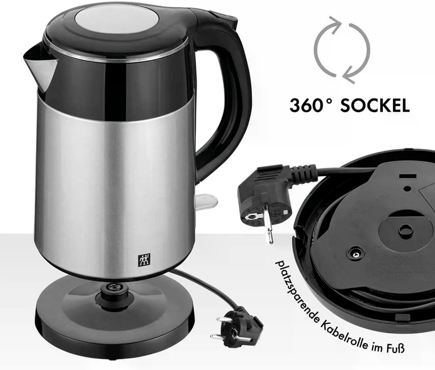Zwilling Wasserkocher Wasserkocher 1,25 l Edelstahl Schwarz/Silber 1850 W Doppelwandgehaeuse – Bild 5 von 5