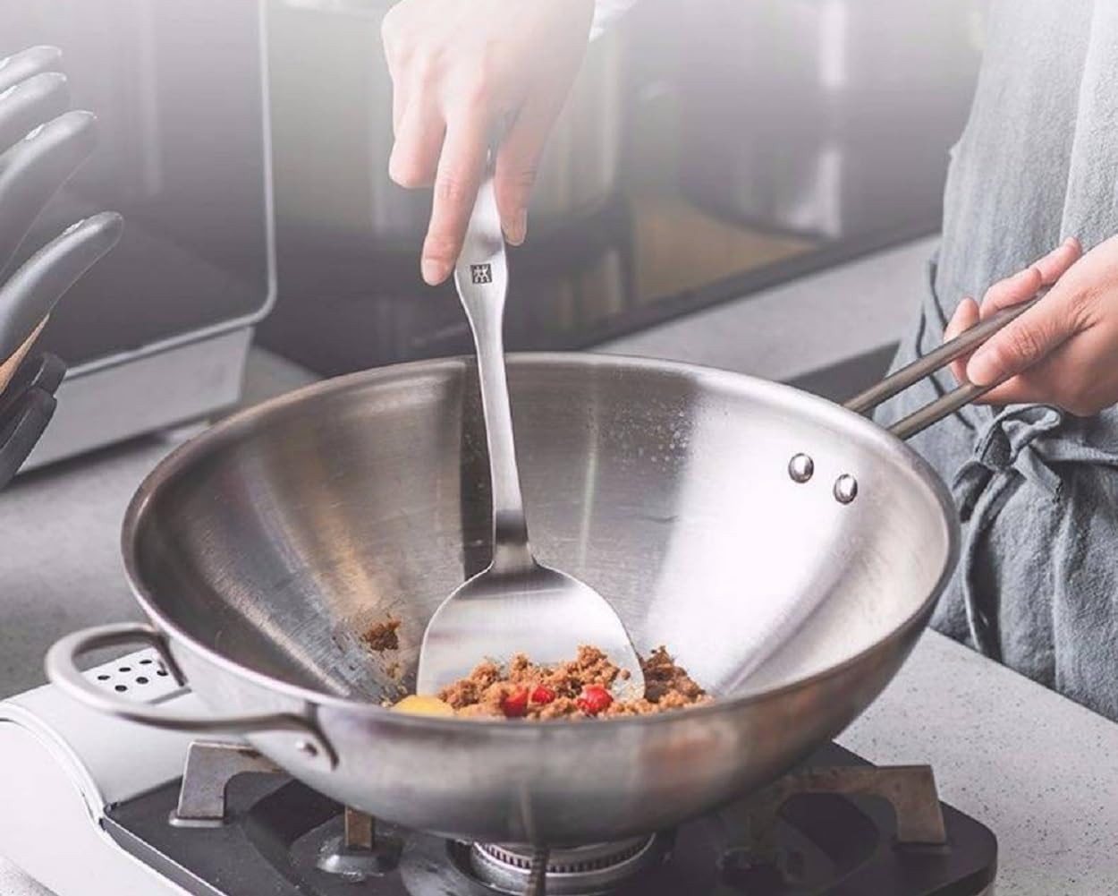 Zwilling Wok Twin Nova 3, Edelstahl, Wokpfanne, 30cm, mit Glasdeckel, Edelstahl, unbeschichtet, Induktion – Bild 3 von 5