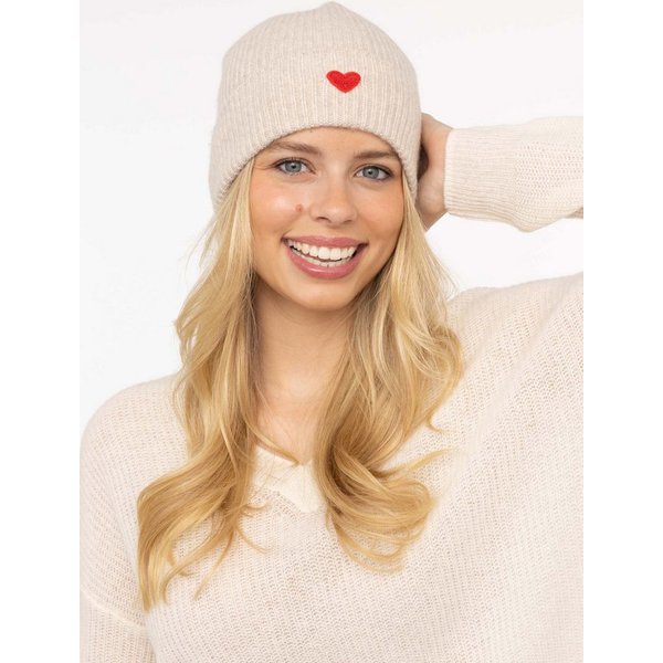Zwillingsherz Beanie Beanie with Heart-Patch Rippstrick, mit breitem Umschlag, wärmend