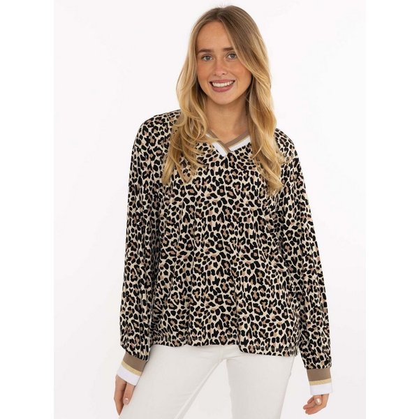 Zwillingsherz Blusenshirt "Leo" Leichtes Material, gestreifte Bündchen, Leomuster, V-Neck