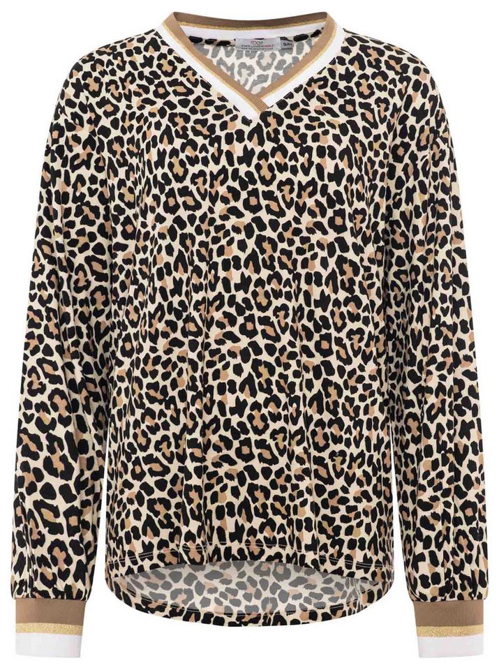 Zwillingsherz Blusenshirt "Leo" Leichtes Material, gestreifte Bündchen, Leomuster, V-Neck – Bild 2 von 5