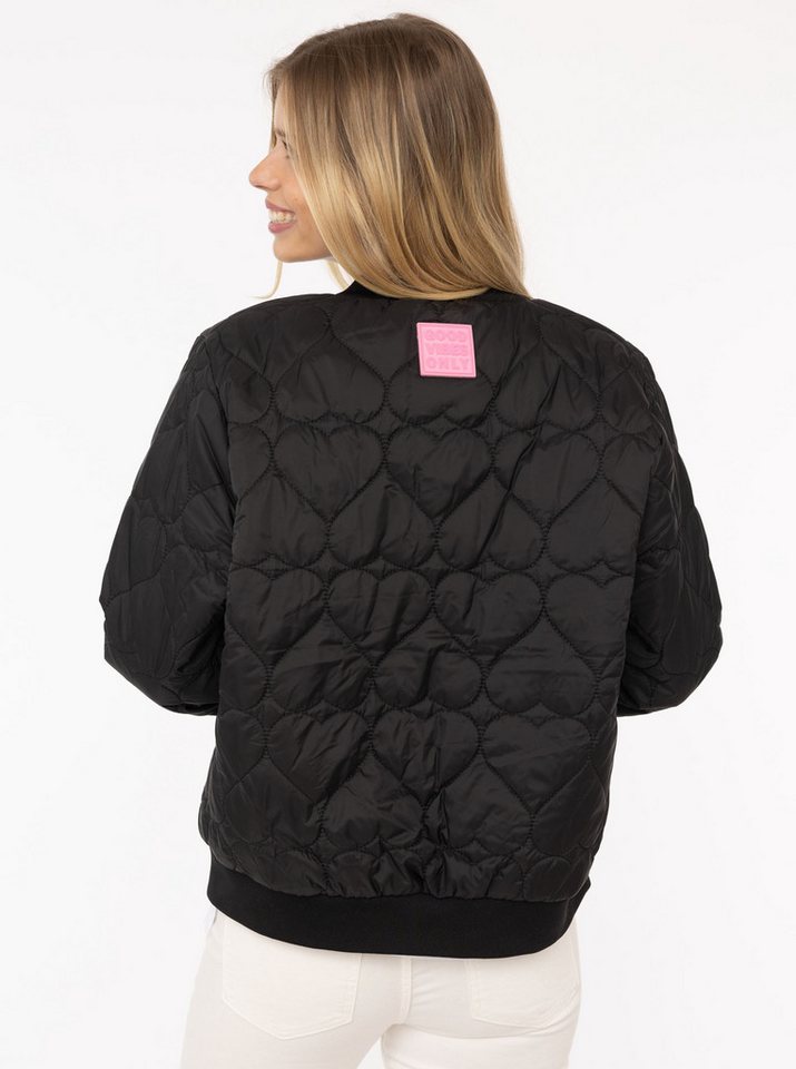 Zwillingsherz Bomberjacke "Be Happy" modisch, Kontrastdetails, regular fit, langärmelig, mit Herzsticker – Bild 3 von 5