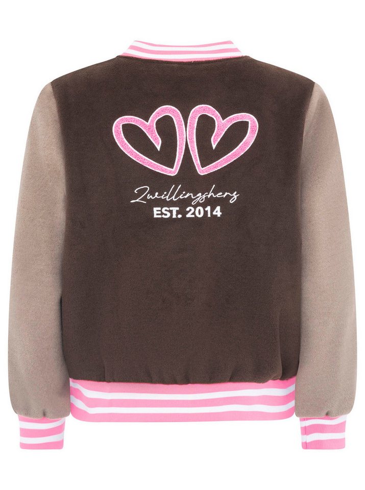 Zwillingsherz Bomberjacke „College Uni“ abgesetzte Ärmel, gestreifte Bündchen, Eingriffstaschen, Aufnäher – Bild 5 von 5