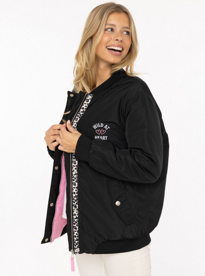 Zwillingsherz Bomberjacke "Wild Heart" Oversize - überschnittene Schulter, Taschen mit Druckknöpfen – Bild 3 von 5