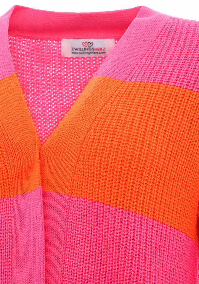 Zwillingsherz Cardigan "Katja" One Size, Wollanteil, Langarm, Blockstreifen, ohne Verschluss – Bild 5 von 5