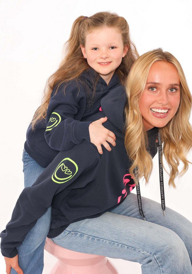 Zwillingsherz Hoodie "Alissa" Langarm, Kapuze, Neon-Details, Kordelzug, Frontprint, Kängurutasche – Bild 3 von 5