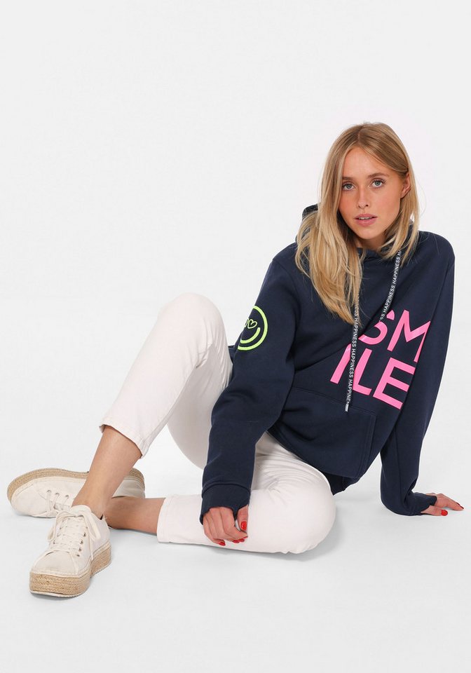 Zwillingsherz Hoodie "Alissa" Langarm, Kapuze, Neon-Details, Kordelzug, Frontprint, Kängurutasche – Bild 5 von 5