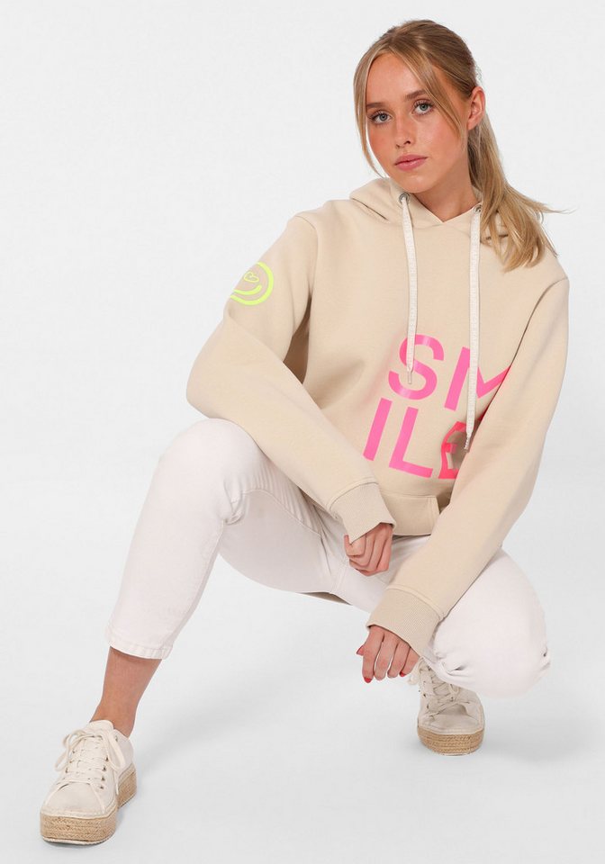 Zwillingsherz Hoodie "Alissa" Langarm, Kapuze, Neon-Details, Kordelzug, Frontprint, Kängurutasche – Bild 5 von 5