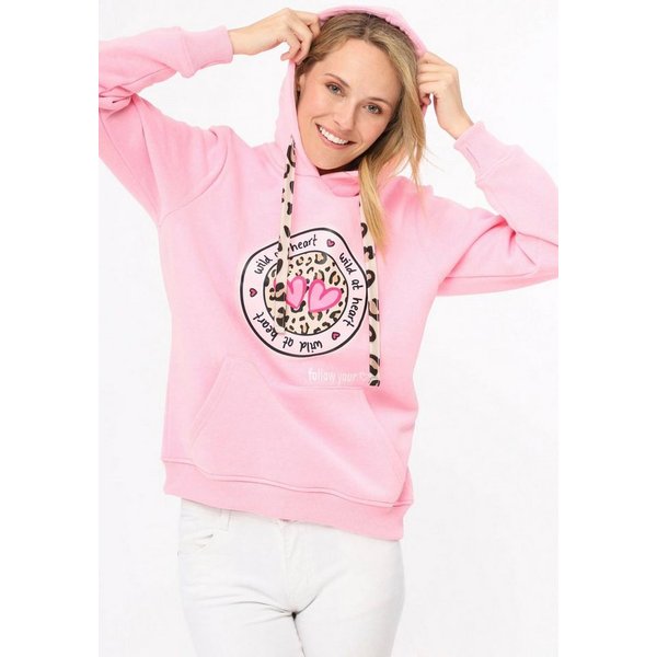 Zwillingsherz Hoodie Kapuze, Langarm, Kängurutasche, Leo-Details, modisch