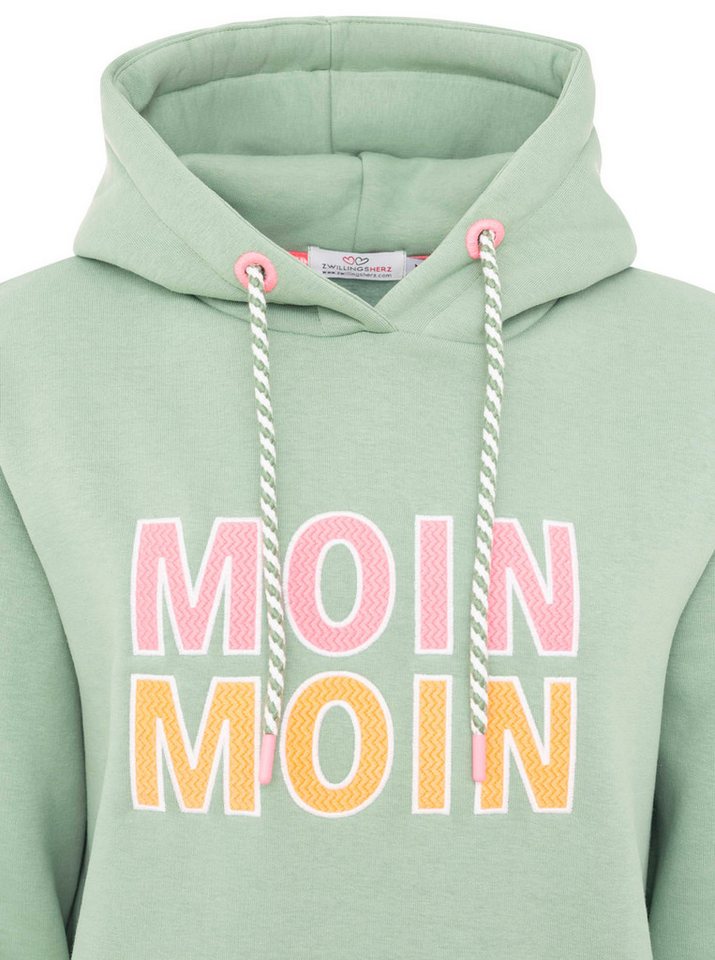 Zwillingsherz Hoodie "Moin Moin" auffälliges Front Logo, Anker am Arm, Kapuze mit Kordel, Kängurutasche – Bild 5 von 5
