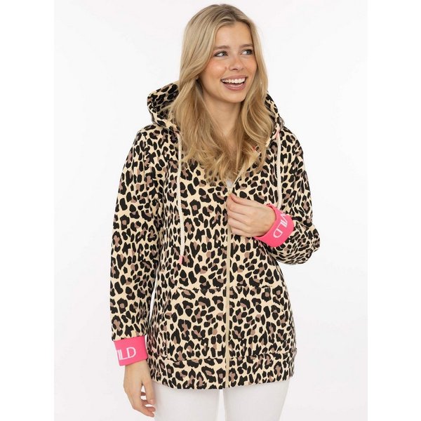 Zwillingsherz Kapuzensweatjacke "WILD WILD" Leomuster, Kapuze mit Kordel, Bündchen mit WILD Print, Zipper