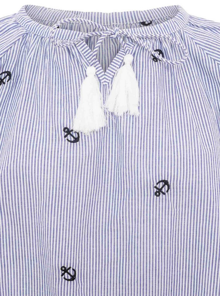 Zwillingsherz Kurzarmbluse "Stripe & Stitch" Kurzarm, mit Stickerei, Tunnelzug und Tasseln – Bild 5 von 5