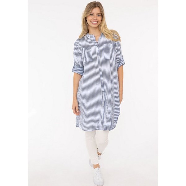 Zwillingsherz Longbluse "Kida" One Size, Streifen, Knopfleiste, Brusttaschen, 3/4-Arm