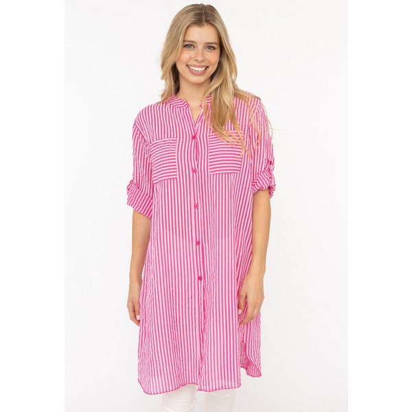 Zwillingsherz Longbluse "Kida" One Size, Streifen, Knopfleiste, Brusttaschen, 3/4-Arm