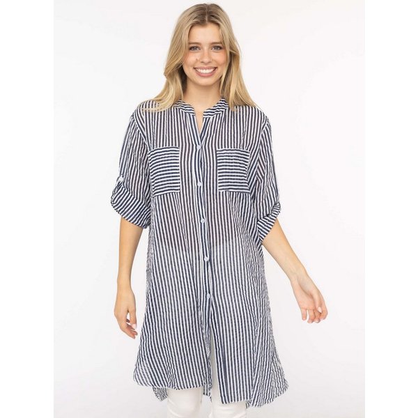 Zwillingsherz Longbluse "Kida" One Size, Streifen, Knopfleiste, Brusttaschen, 3/4-Arm