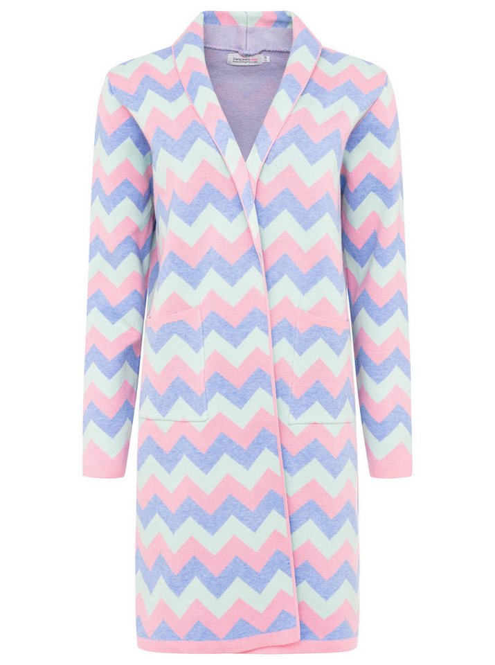 Zwillingsherz Longstrickjacke Zick-Zack-Muster, Schalkragen, Taschen, Langarm, knielang – Bild 2 von 4