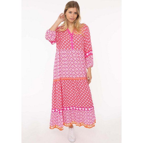 Zwillingsherz Maxikleid "Dreams" mit Mustermix, Knopfleiste und 3/4 Arm